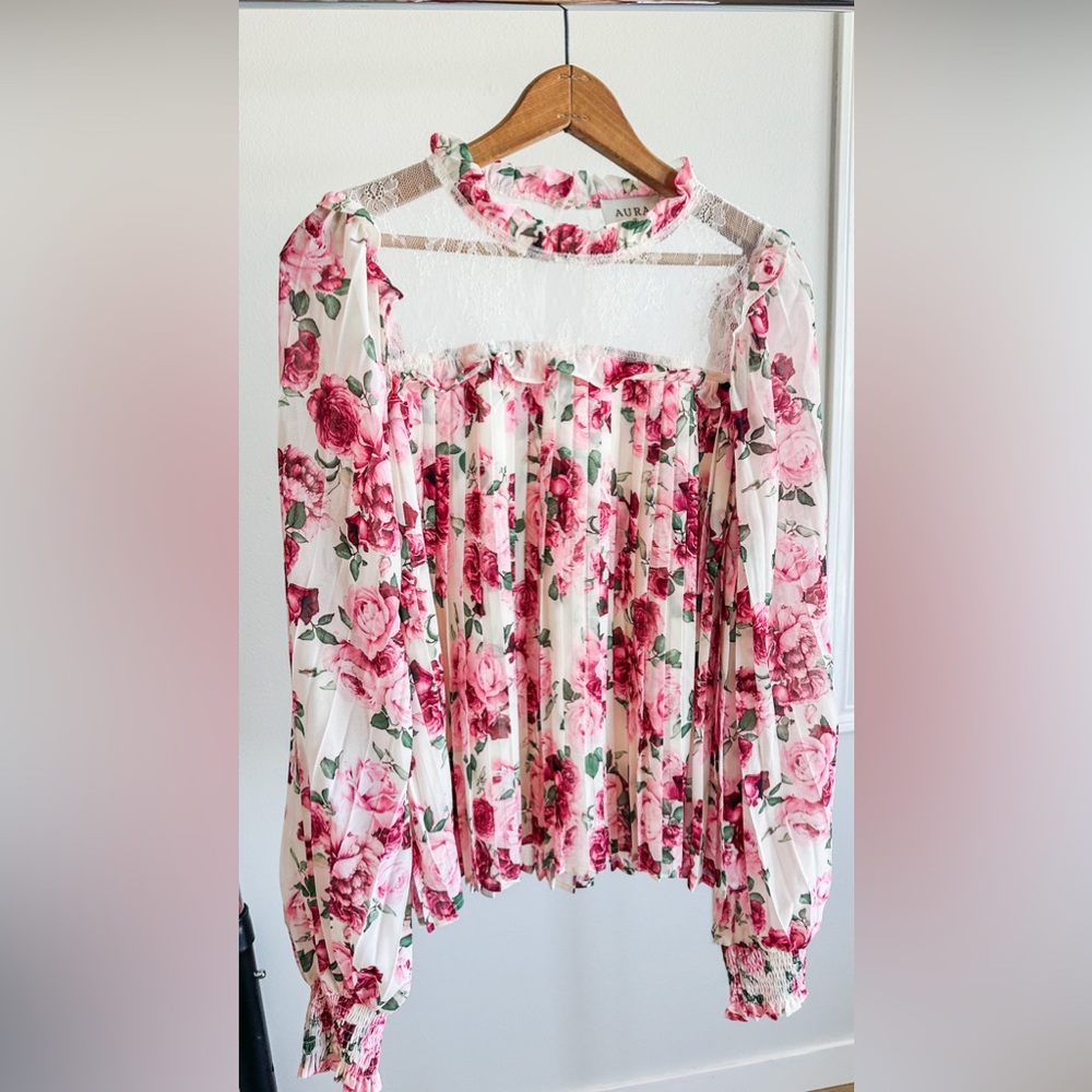 Pink Lace Floral Blouse (S)